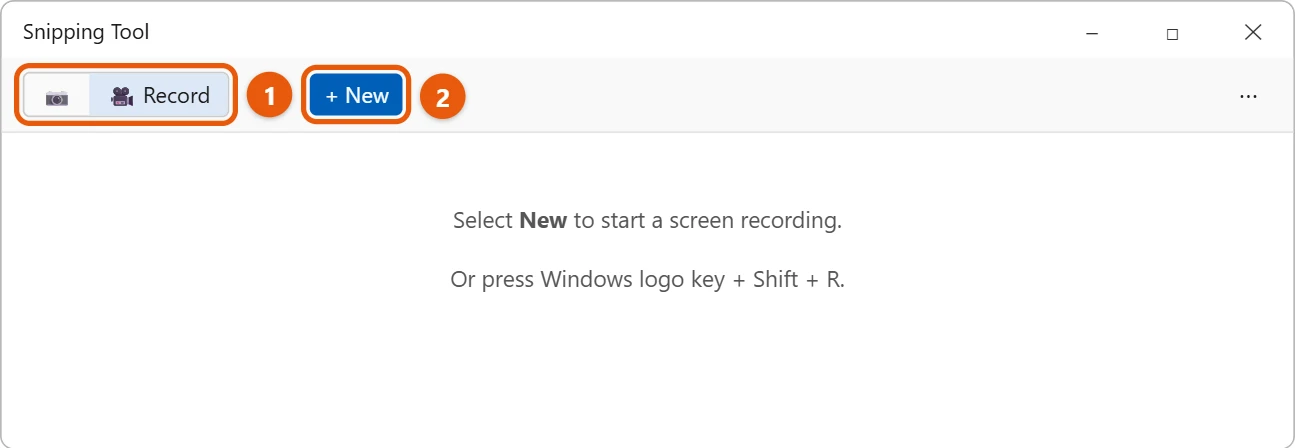 How to Record Your Screen in Windows 11 1 Snipping Tool window with the Record button and the New button highlighted