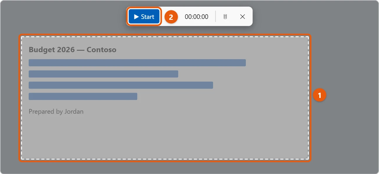 How to Record Your Screen in Windows 11 2 Snipping Tool recording toolbar above a selected screen area with the Start button highlighted