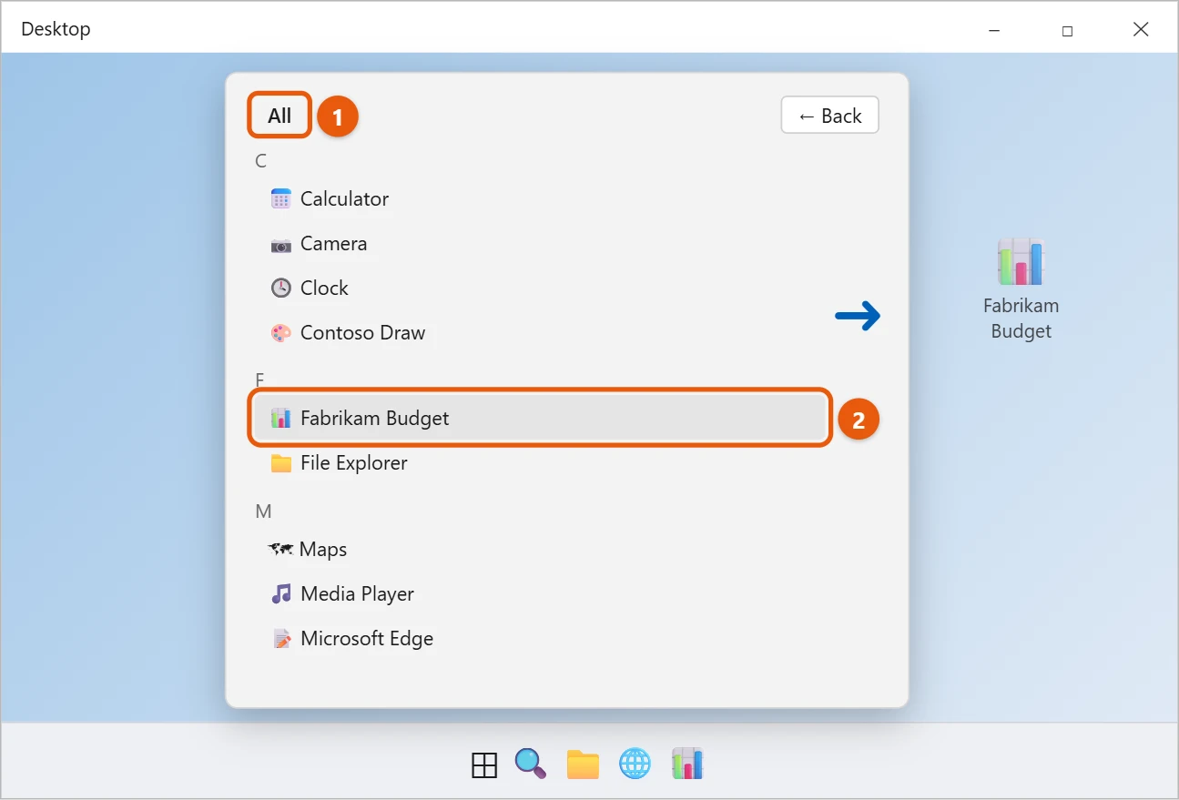 How to Move Apps from the Taskbar to the Desktop in Windows 11 1 Illustration of the Windows 11 Start menu showing the All apps list with an app being dragged onto the desktop to create a shortcut