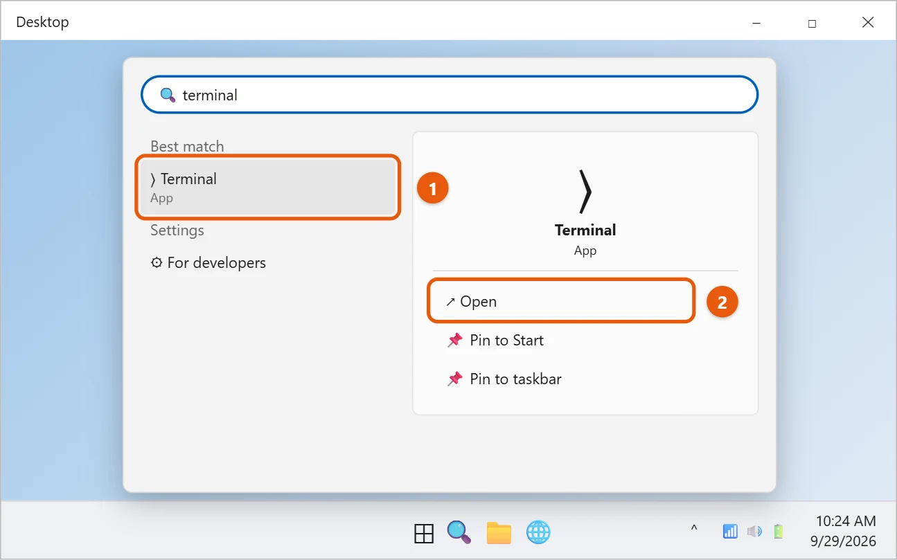 How to Find the Serial Number on a Windows 11 Laptop 1 Windows 11 Start search for terminal with the Terminal app as the best match and Open highlighted