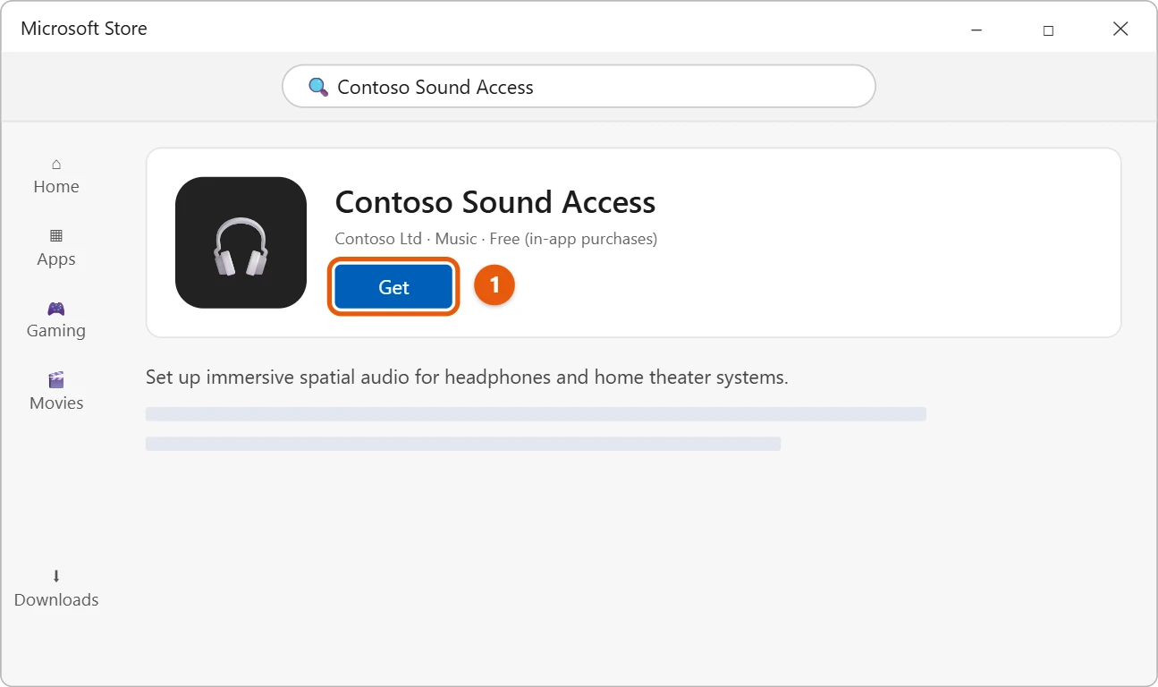 How to Enable Dolby Atmos in Windows 11 1 Illustration of a Microsoft Store page for a spatial audio app with the Get button highlighted