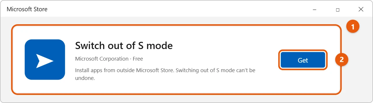 How to Switch Out of S Mode in Windows 11 2 Microsoft Store Switch out of S mode page with the Get button