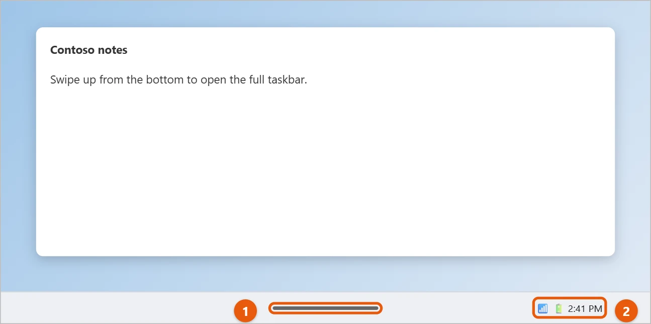How to Turn Tablet Mode On or Off in Windows 11 2 Windows 11 tablet-optimized taskbar collapsed to a thin bar with only the time and status icons