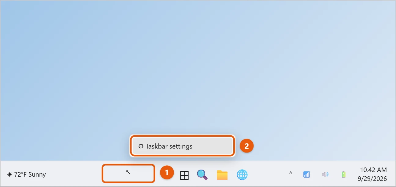 How to Customize the Taskbar in Windows 11 1 Right-click menu on the Windows 11 taskbar with Taskbar settings highlighted