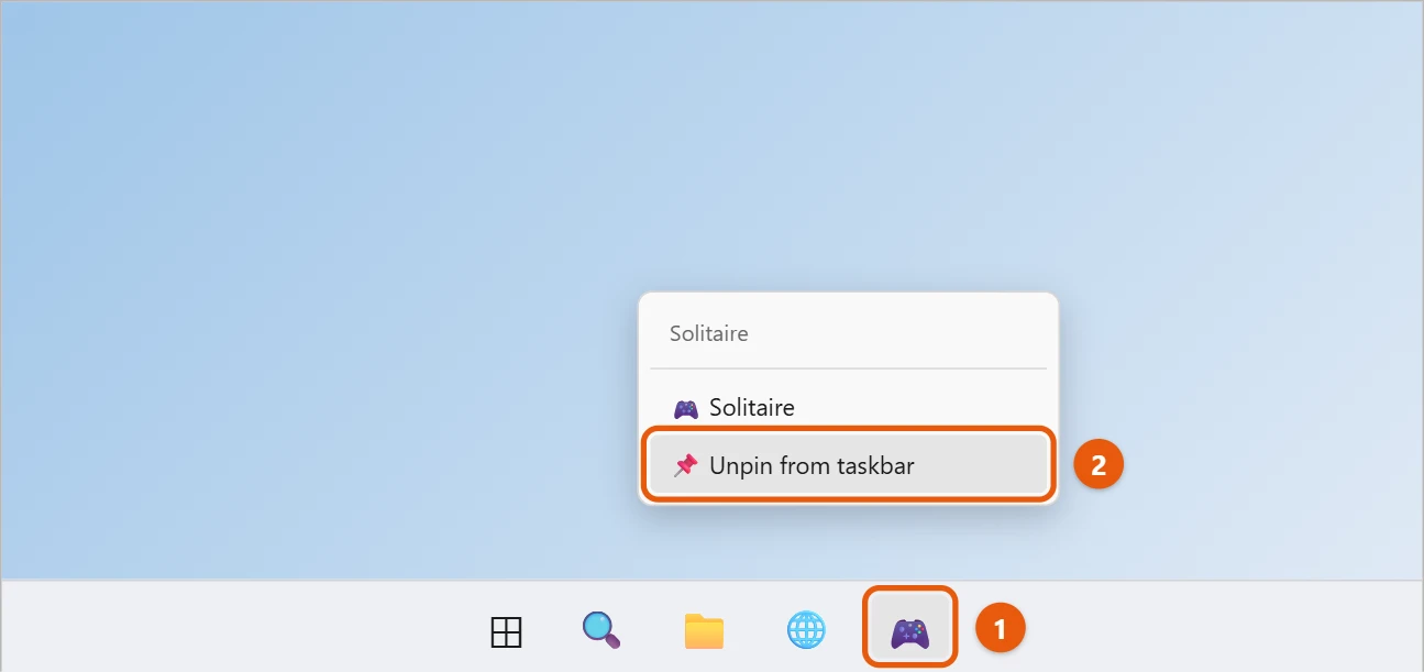 How to Hide Apps on Windows 11 2 Windows 11 taskbar app right-clicked with Unpin from taskbar highlighted