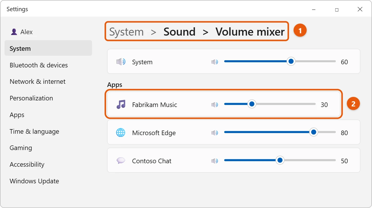 How to Open the Volume Mixer in Windows 11 2 Windows 11 Volume mixer with a slider for each app