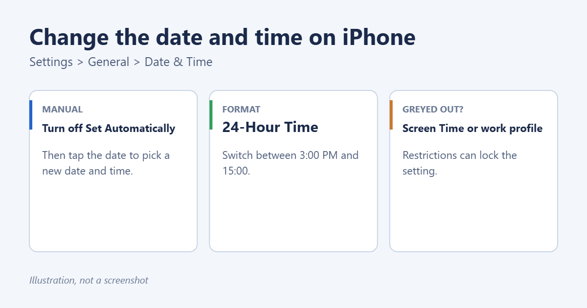 How to Change the Date and Time on an iPhone 1 How to change the date, time and time zone on an iPhone