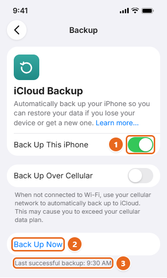 How to Back Up an iPhone to iCloud 2 iCloud Backup screen in iOS 27 with the Back Up This iPhone switch turned on, Back Up Now highlighted, and the last successful backup time below it