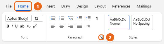 How to Do a Hanging Indent in Word 1 Word Home tab with the Paragraph dialog launcher highlighted in the bottom-right corner of the Paragraph group