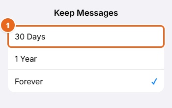 How to Free Up iCloud Storage 4 iPhone Keep Messages setting with the options 30 Days, 1 Year and Forever, with 30 Days highlighted