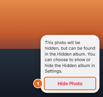 How to Hide Photos on iPhone 1 iPhone Photos confirmation explaining the photo will move to the Hidden album, with the Hide Photo button highlighted