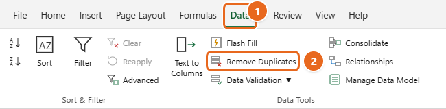 How to Remove Duplicates in Excel 1 Excel Data tab with Remove Duplicates highlighted in the Data Tools group