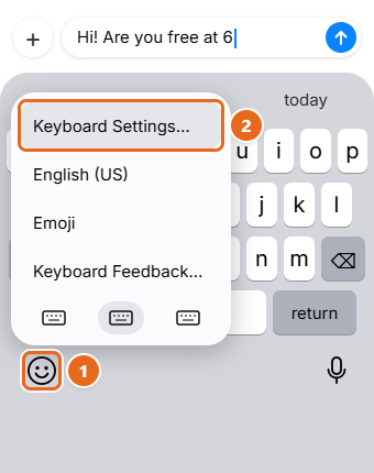 How to Turn Off Autocorrect on iPhone 2 iPhone keyboard in Messages with the emoji key held down and the Keyboard Settings option highlighted in the menu