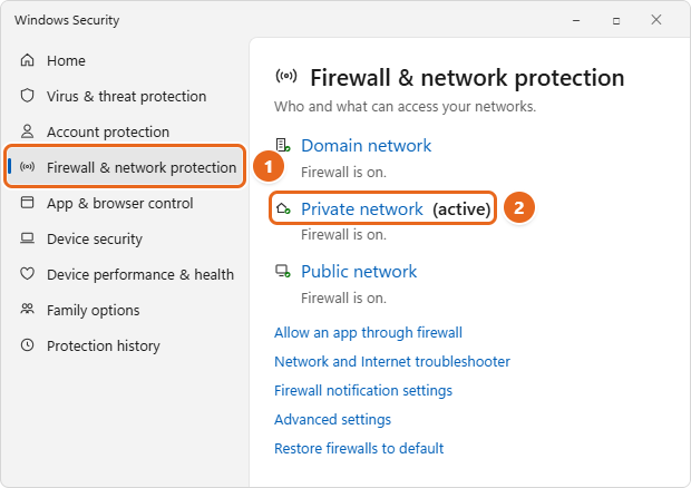 How to Turn Off the Firewall in Windows 11 2 Windows Security Firewall & network protection page with the Private network (active) profile highlighted