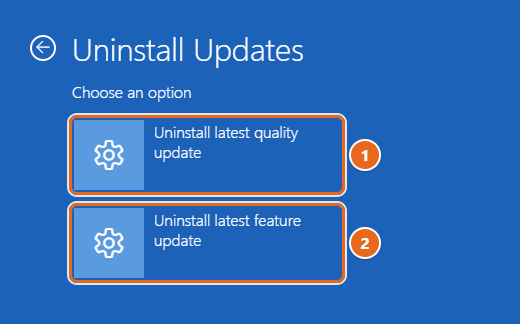 How to Uninstall an Update in Windows 11 4 Windows Recovery Environment Uninstall Updates screen with Uninstall latest quality update and Uninstall latest feature update options
