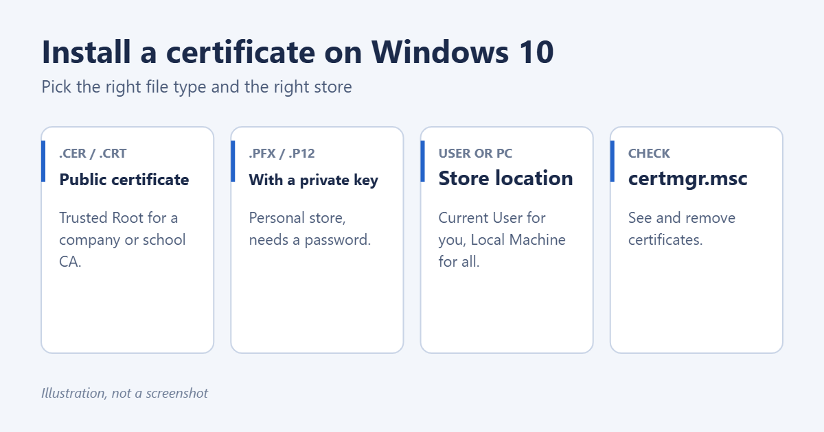 How to Install a Certificate on Windows 10 1 How to install a certificate on Windows 10