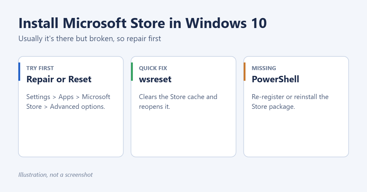 How to Install (or Reinstall) Microsoft Store in Windows 10 1 Ways to repair or reinstall Microsoft Store on Windows 10