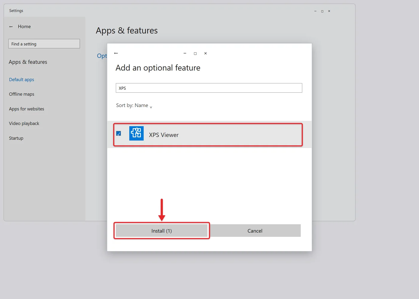 How to Open an XPS File in Windows 10 1 Add an optional feature window in Windows 10 Settings with XPS Viewer checked and the Install button highlighted