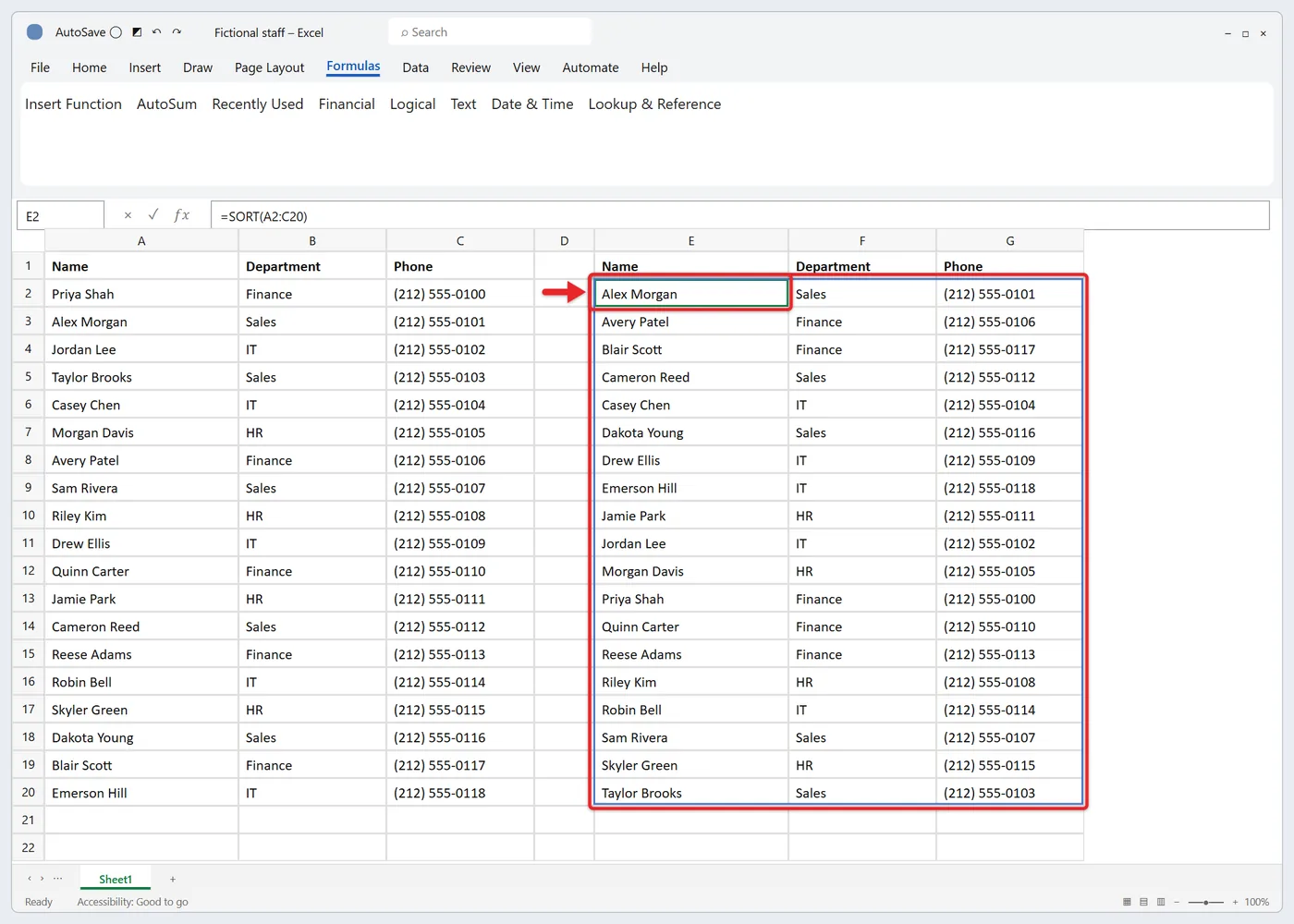 How to Put Excel in Alphabetical Order 4 Excel SORT formula returning an alphabetized copy of a list beside the original