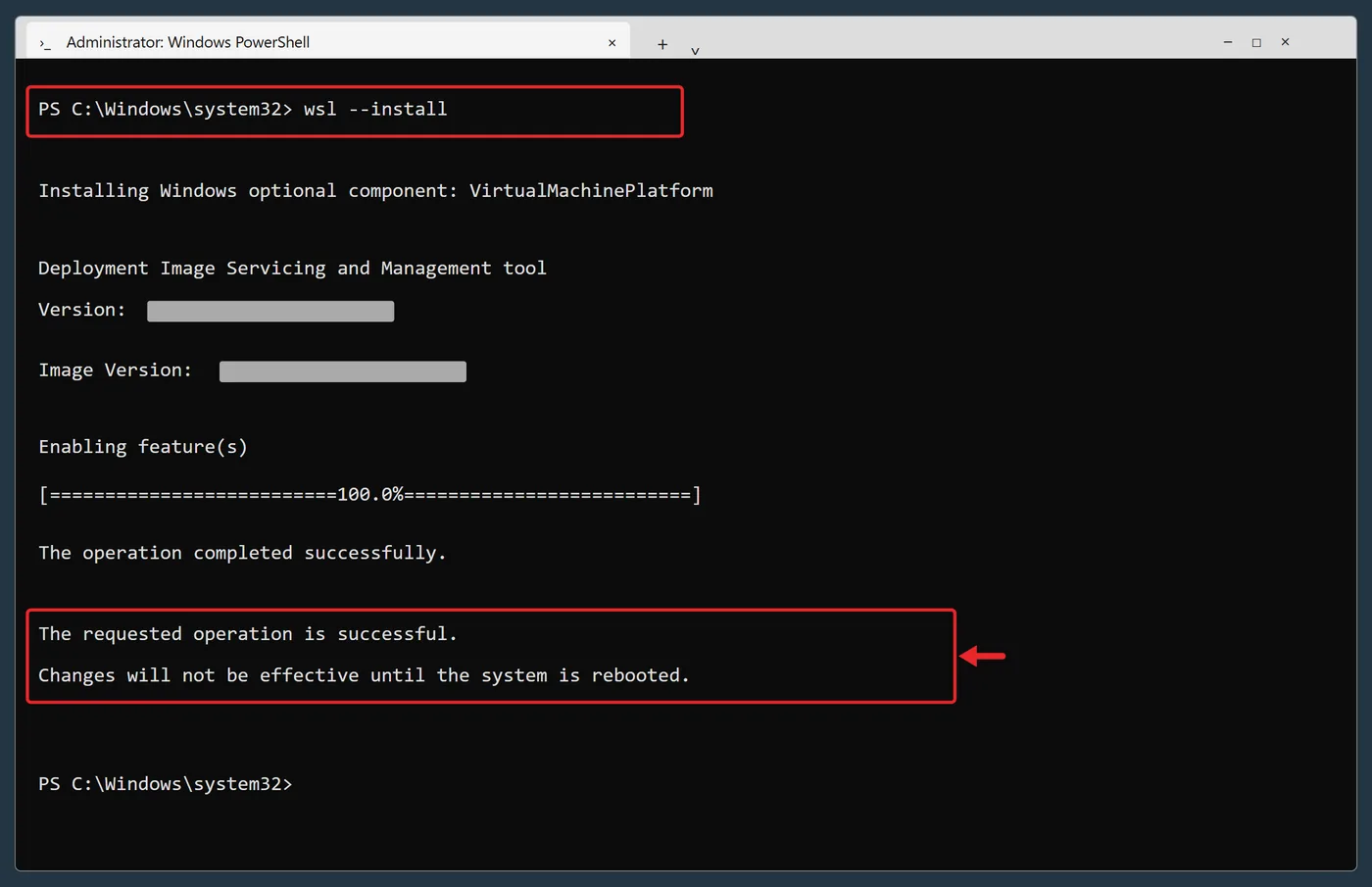 How to Install Linux on Windows 11 2 Administrator Terminal window showing wsl --install progress and a request to restart