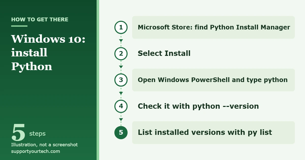 How to Install Python in Windows 10 1 Illustration of the steps to install Python in Windows 10 with the Python Install Manager from the Microsoft Store