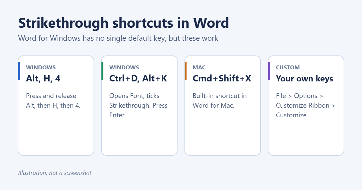 How to Strikethrough in Word: Keyboard Shortcuts 1 Keyboard shortcuts for strikethrough in Microsoft Word